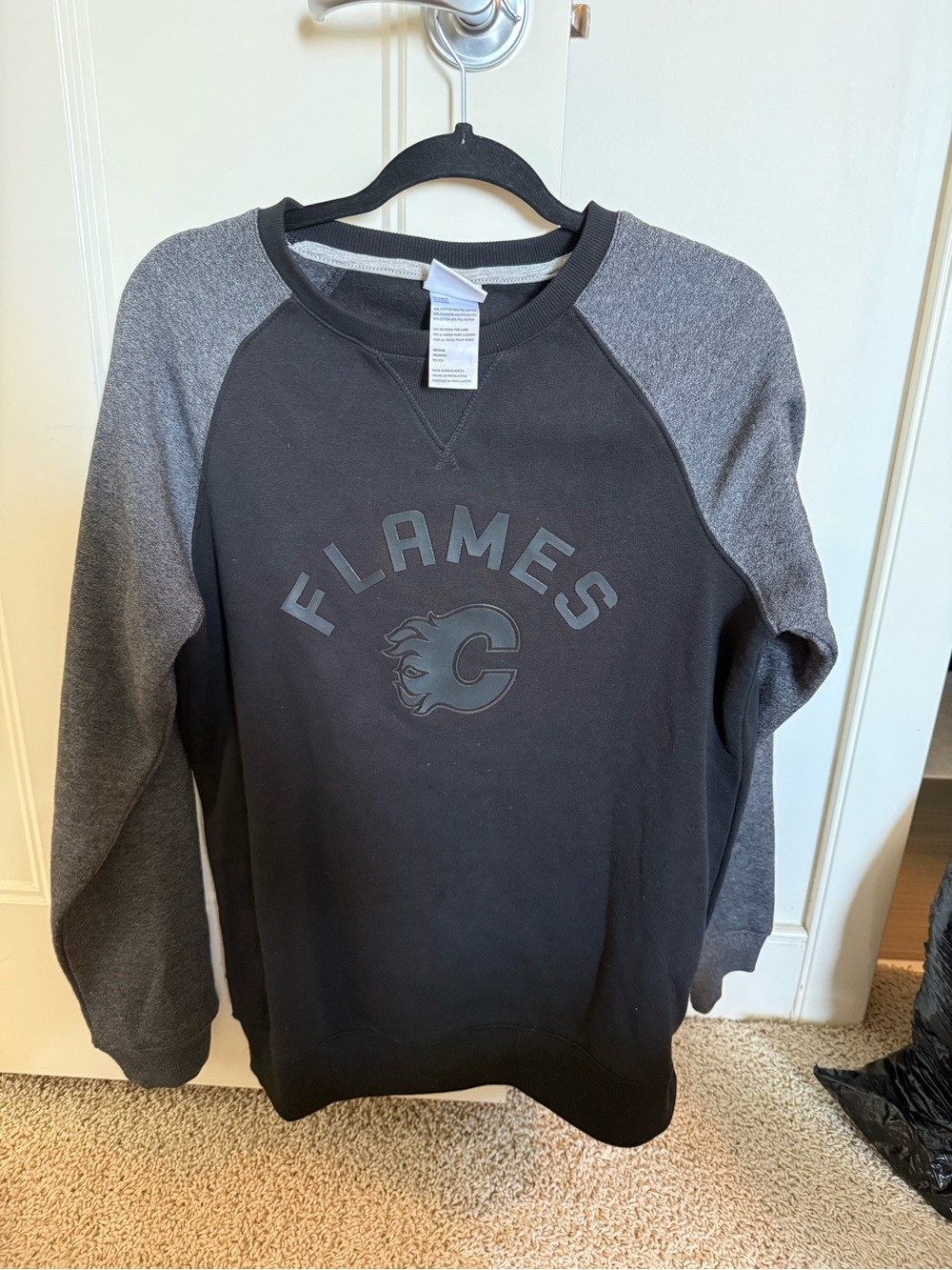 NHL Calgary Flames Black and Gray Crewneck Sweatshirt